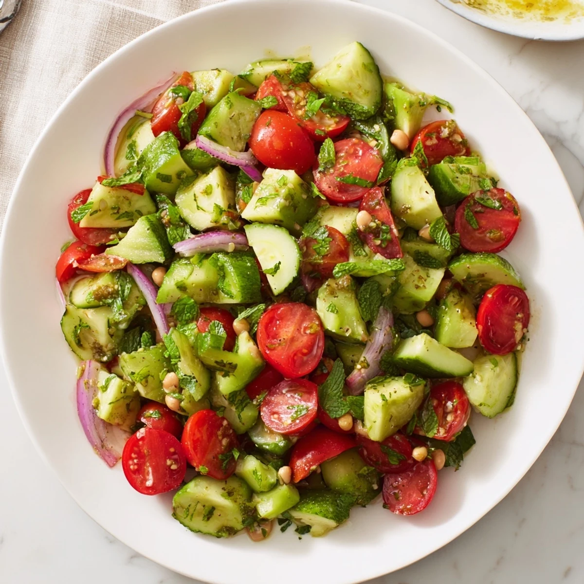 Mediterranean flavors shine in this refreshing Fresh Cucumber and Chickpea Salad, perfect for a light meal.