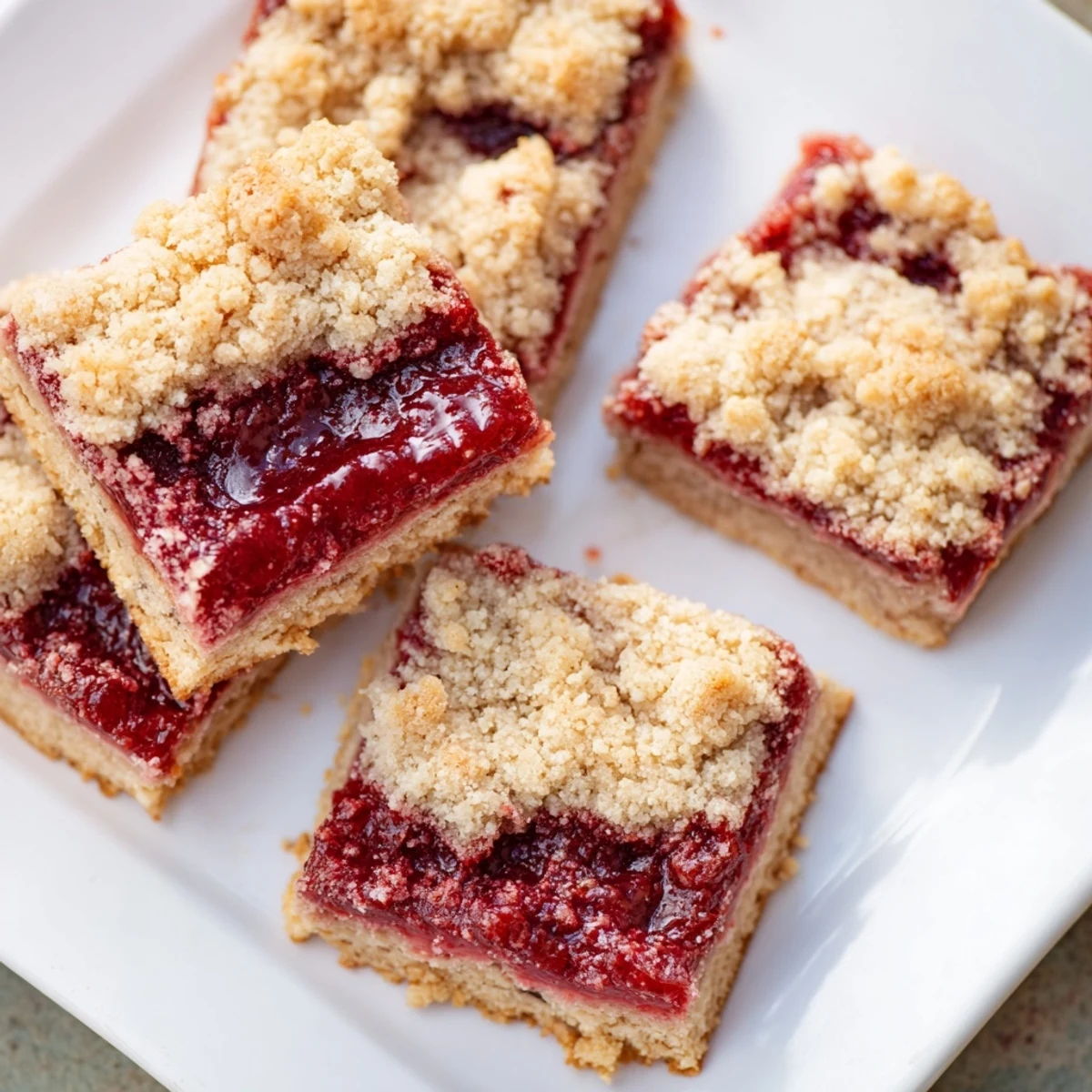 Golden-brown Simple Homemade Strawberry Jam Squares, perfect for a sweet and crumbly afternoon treat.
