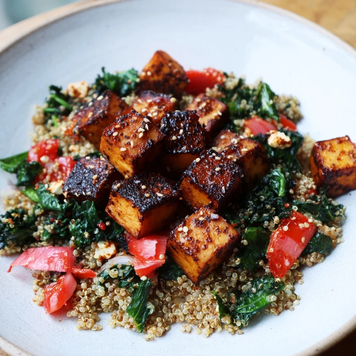 Vibrant image of a freshly made golden honey-roasted butternut squash bowl, ready for your enjoyment.