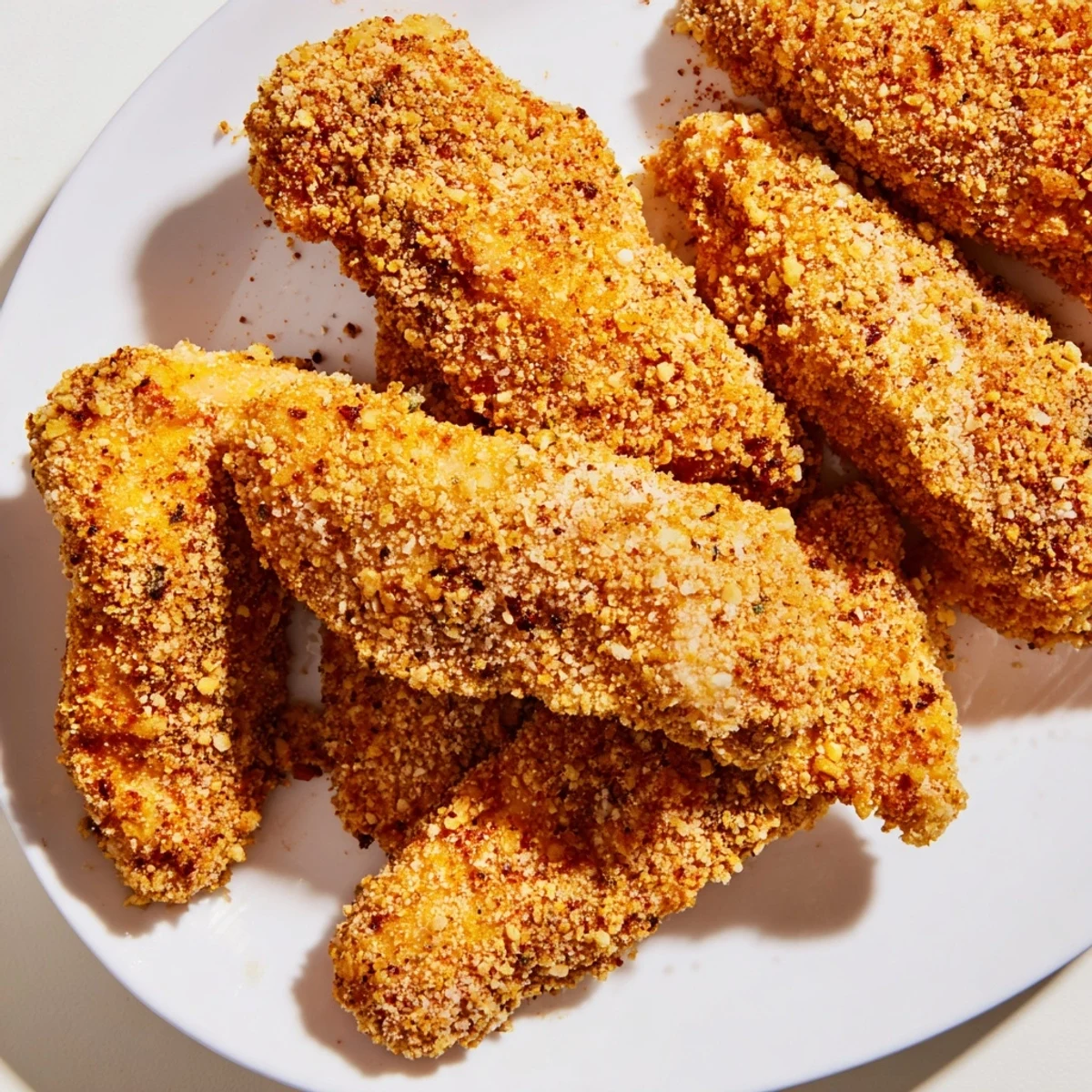Golden, perfectly crispy air-fried chicken tenders ready to dip into your favorite sauce, a satisfying meal.