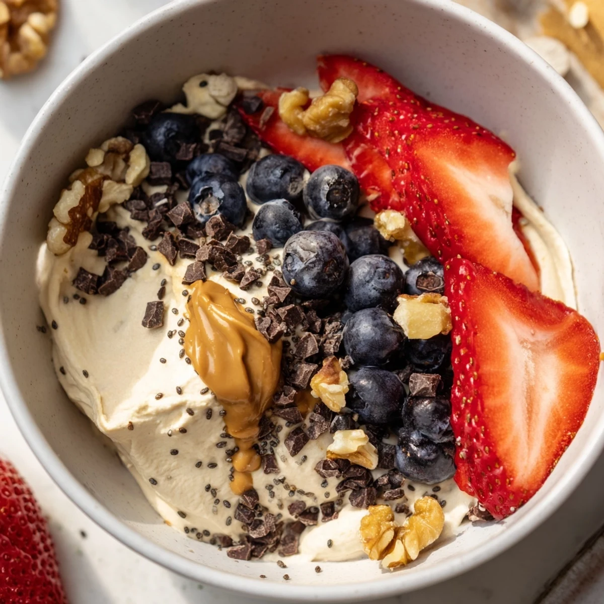 Creamy Protein Ice Cream Bowl with fresh berries, perfect for a healthy dessert after a workout.
