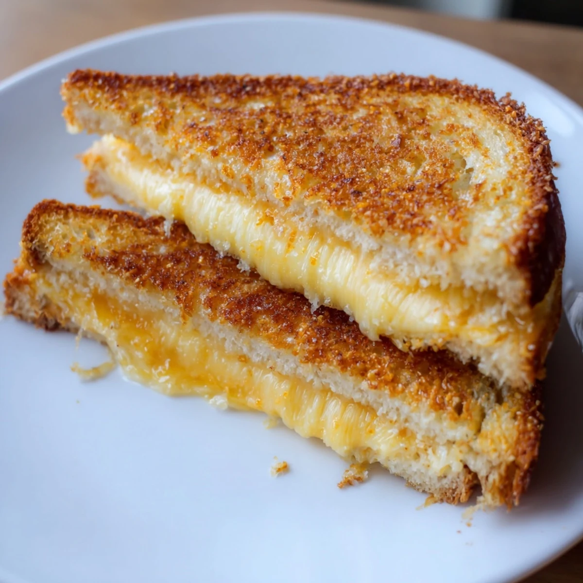 A delicious close-up of a perfectly grilled Honey Chipotle Butter Grilled Cheese ready to be devoured.