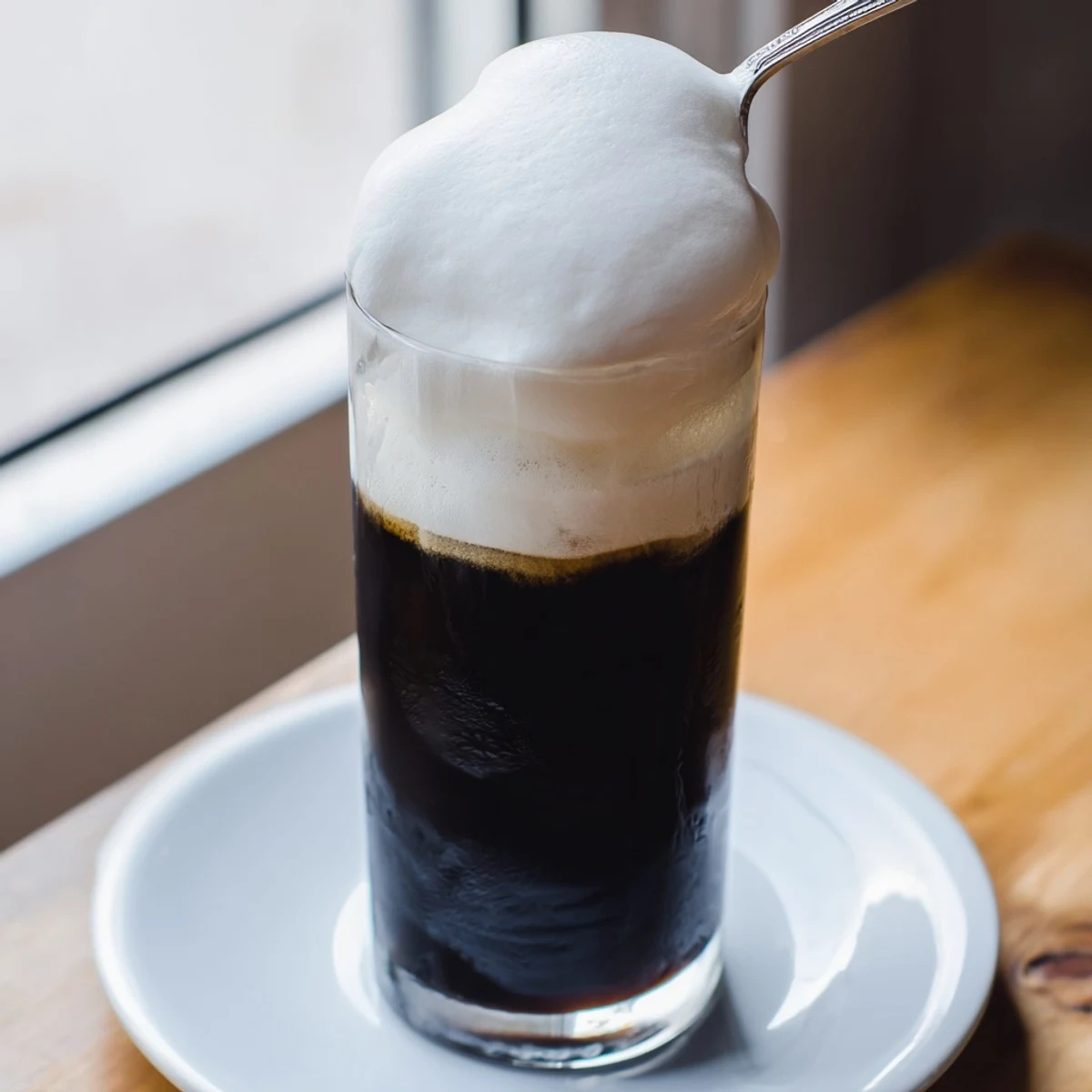 A close-up of a frothy Starbucks cold foam copycat, offering a luxurious topping for your favorite chilled drink.