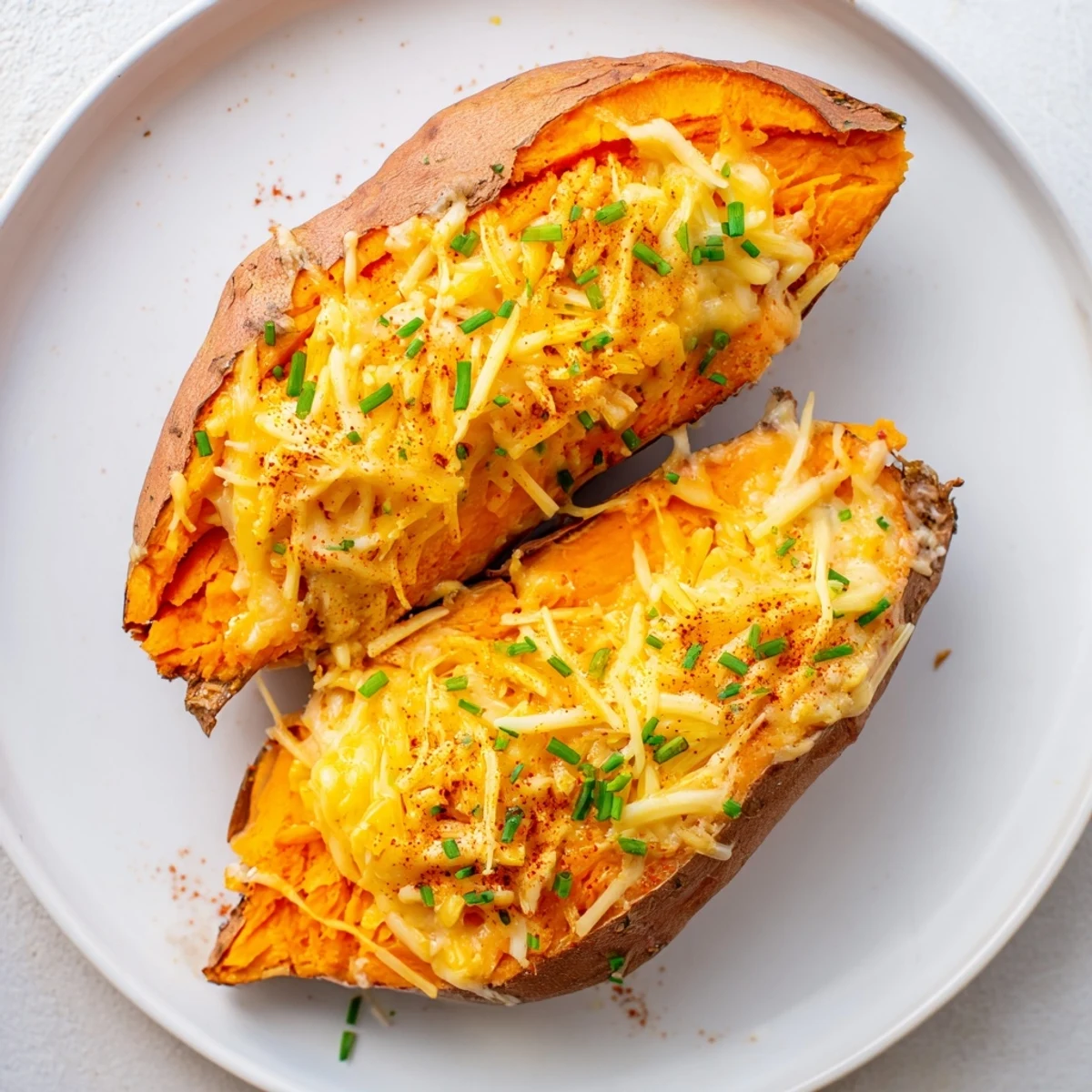 Melted cheese overflowing from a delicious Sweet Potato & Cheese Whole Roast, ready to eat!