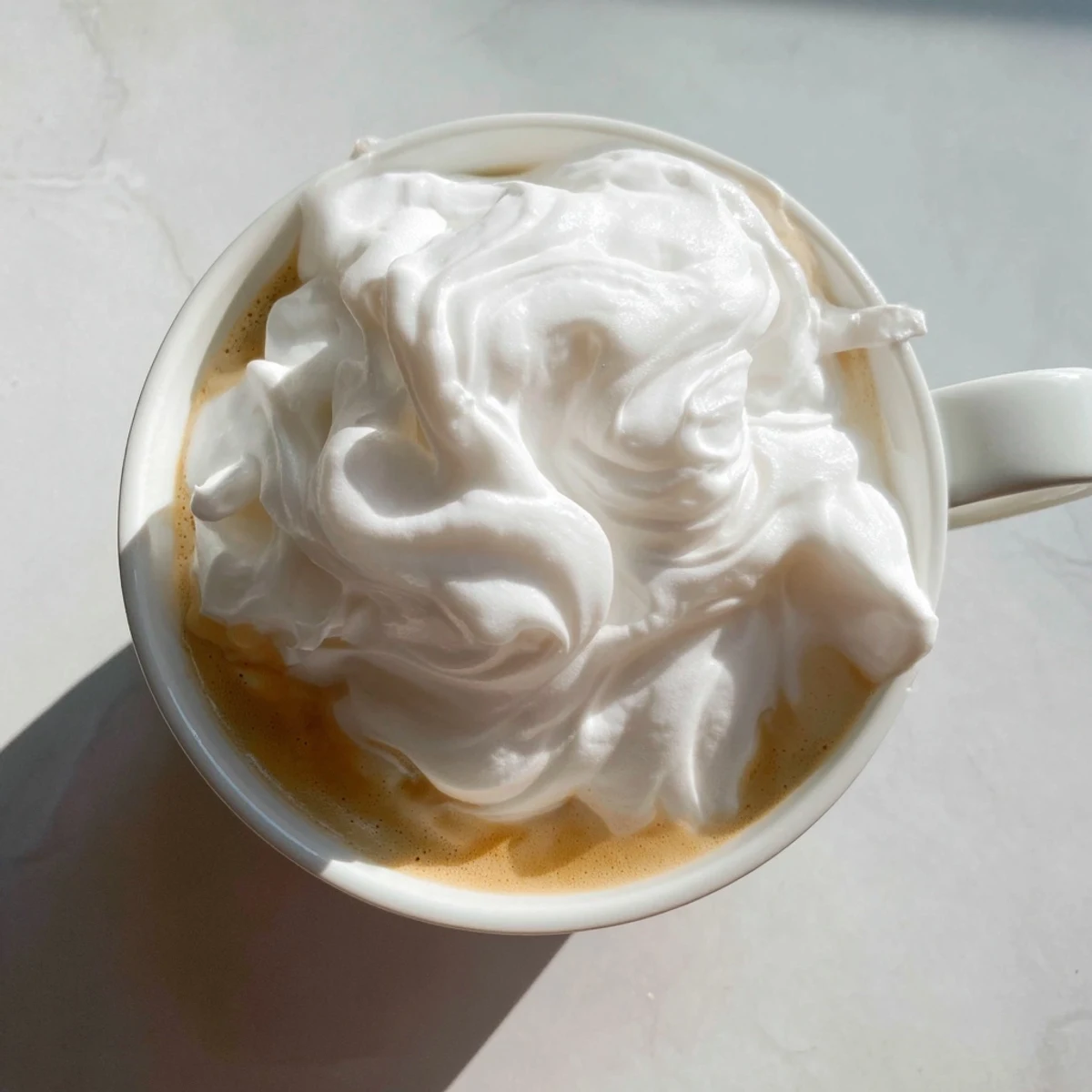 Golden espresso and lavender syrup swirl in a glass mug with steam rising from the frothy milk.  