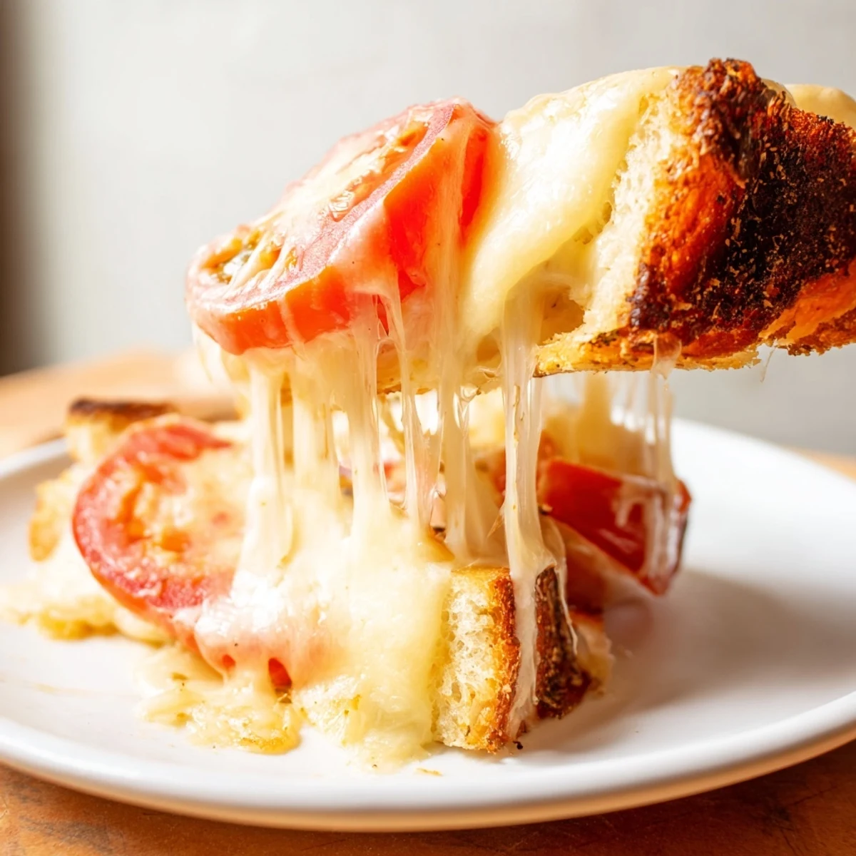 Golden-brown Pepper Jack & Tomato Grilled Cheese oozing melted cheese and fresh tomato slices between jalapeño bread.