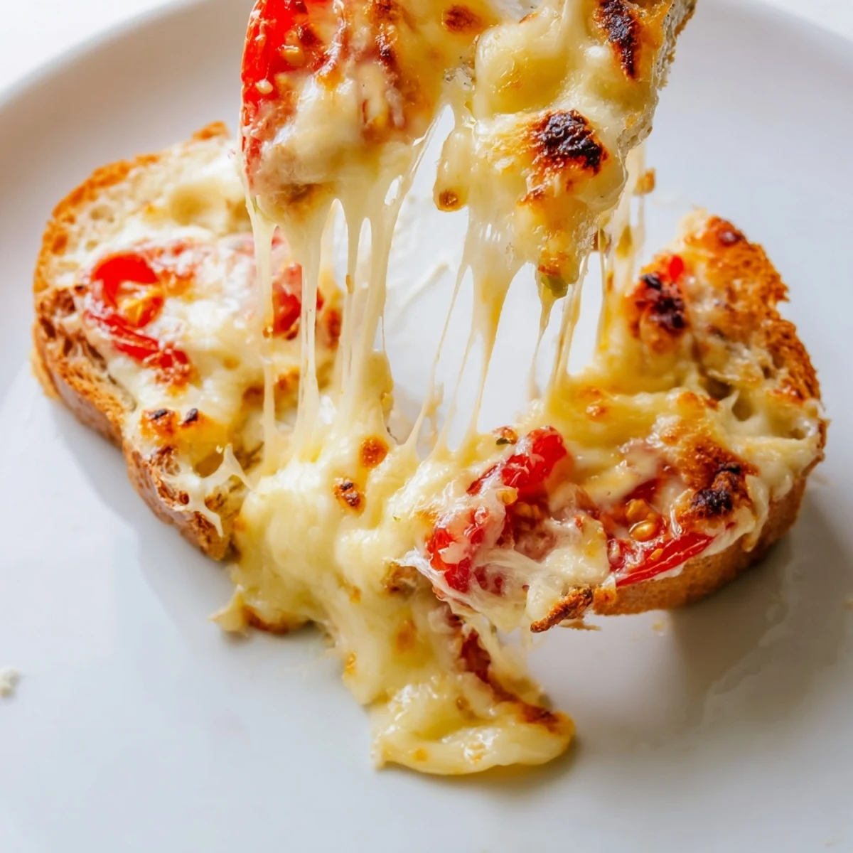 Spicy Pepper Jack & Tomato Grilled Cheese sliced diagonally, served with a side of creamy tomato soup.