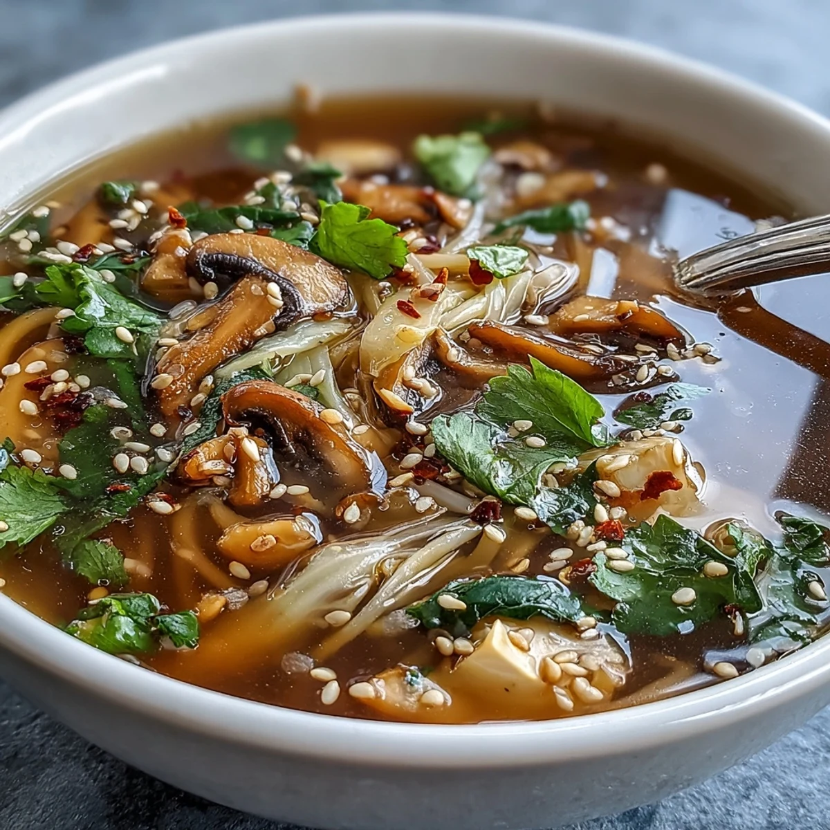 Steaming Ginger-Miso Winter Soup bowl with vibrant vegetables and sesame seeds.