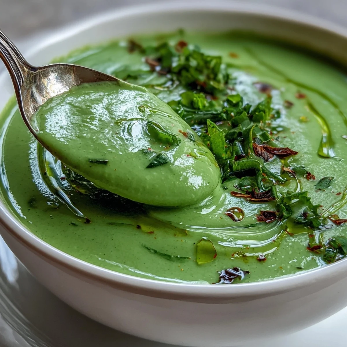 Creamy Big Green Immunity-Boosting Vegetable Soup, showcasing fresh green veggies and smooth cashew cream.