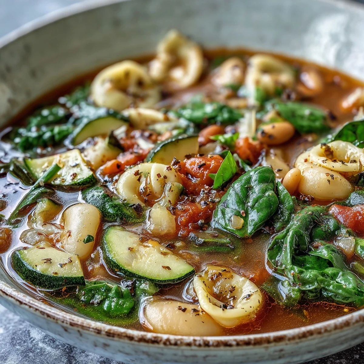 A warm bowl of Minestrone Soup with beans and pasta in a rustic kitchen setting, ideal for cozy family dinners.