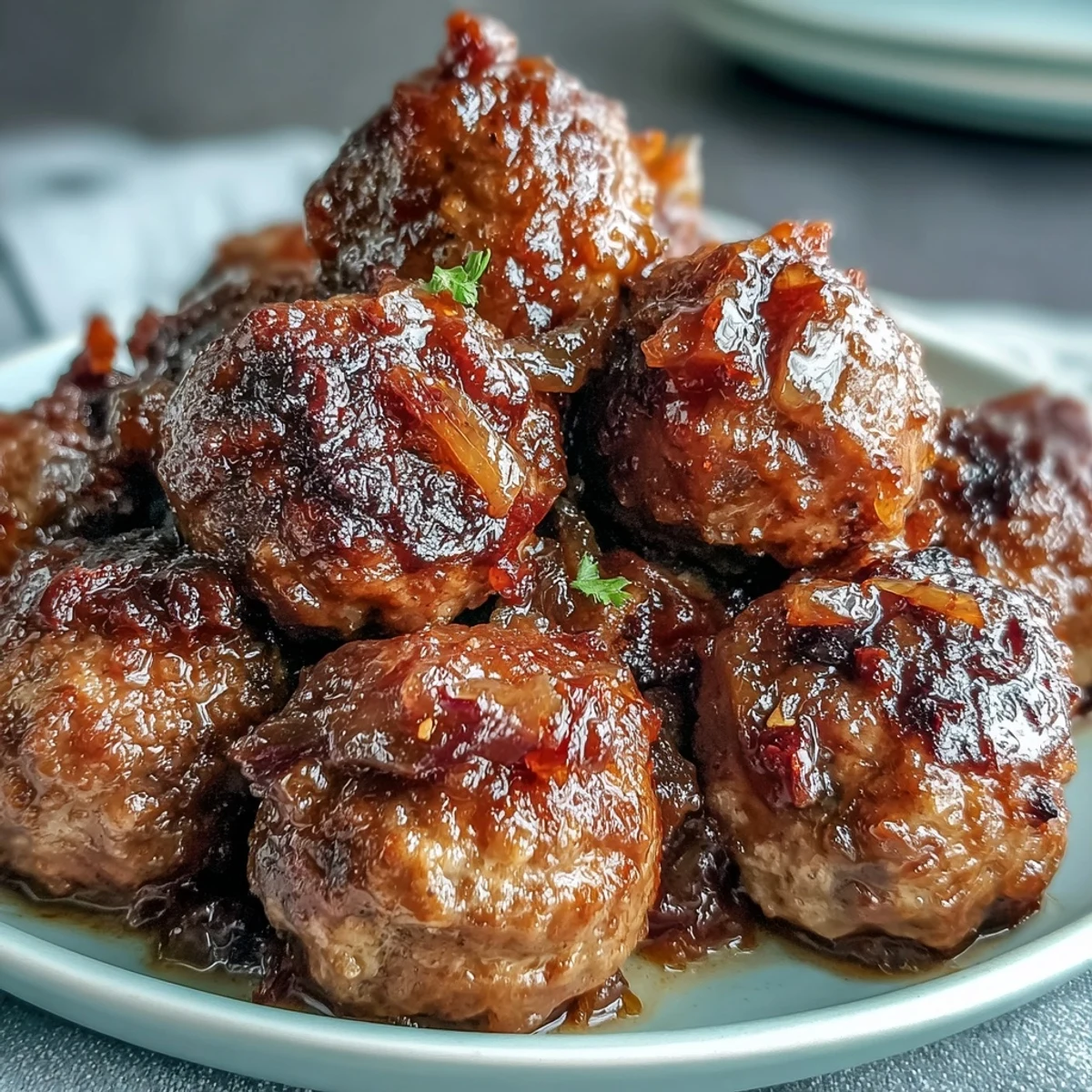Tender meatballs simmer in apricot preserves sauce inside a crock pot, served over fluffy white rice for dinner.