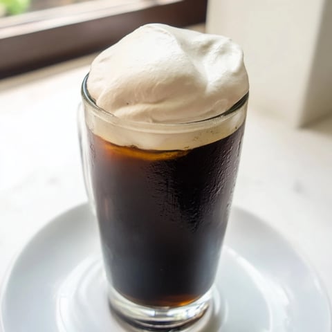 Fluffy, vanilla-infused Starbucks cold foam copycat sits atop a refreshing iced coffee, ready to enjoy.