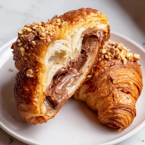 Golden brown 3-Ingredient Nutella Croissants, oozing warm, chocolatey Nutella, ready to savor.