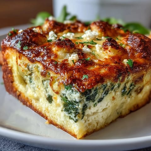 Golden, bubbling High Protein Spinach Artichoke Bake fresh from the oven, served in a rustic dish with a fresh salad on the side.