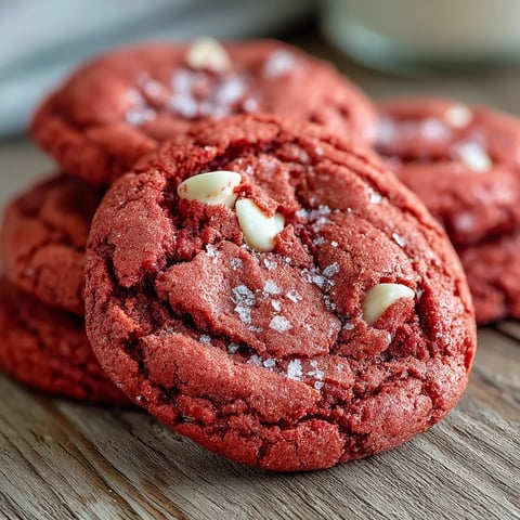 Freshly baked Pink Velvet Cookies with creamy white chocolate chips cooling on a wire rack, perfect for festive gatherings.  