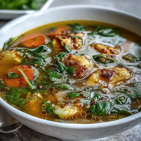 A close-up of a steaming bowl of Turmeric Chicken Soup with lemon wedges and a spoon, ready to soothe and nourish.  