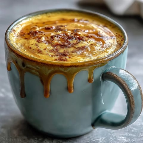 Steaming mugs of vibrant Turmeric and Golden Milk glow warmly, made with plant-based milk and sweet honey.  