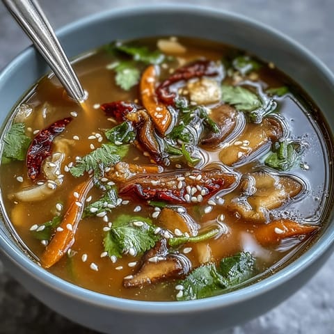 Warm, restorative Ginger-Miso Winter Soup served garnished, perfect for a cozy evening.