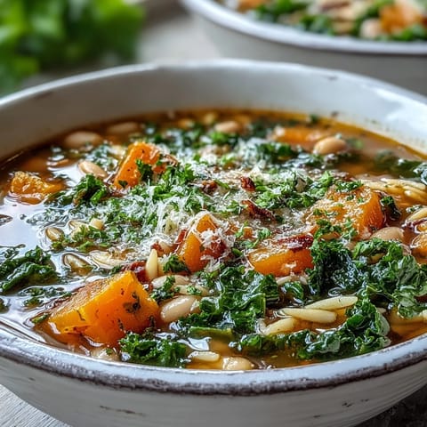 Winter Minestrone Soup ladleful revealing tender vegetables and pasta in a rustic Italian-style pot.