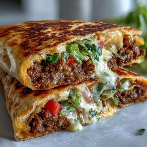 A Tex-Mex Keto Crunchwrap with crispy low-carb tortilla, savory ground beef, and creamy cheese sauce ready to serve.