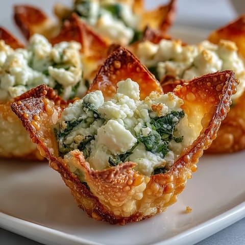 Folks can imagine the aromatic bite-sized Crispy Spinach Feta Wonton Cups garnished with fresh dill on a buffet.