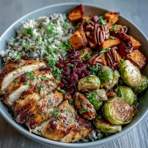 Warm, hearty Maple Dijon Chicken Sweet Potato Bowls featuring tender chicken, caramelized roasted vegetables, and a nutty rice base for a satisfying meal.  