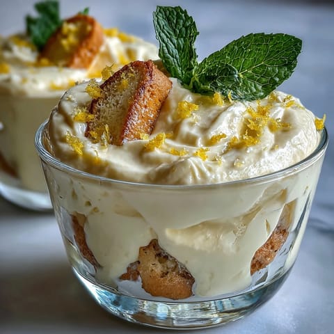 Elegant no-bake dessert featuring creamy mascarpone, tangy lemon syrup, and delicate ladyfinger biscuits in individual glasses, perfect for summer gatherings.  