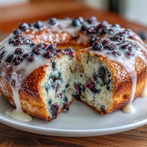 Golden-brown homemade blueberry protein bagels topped with a tangy lemon glaze for a refreshing twist.  