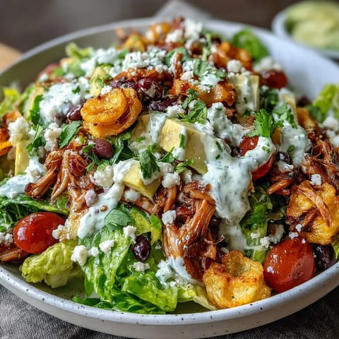 A colorful taco salad bowl with seasoned turkey, fresh veggies, and creamy Greek yogurt ranch dressing, perfect for a healthy lunch.