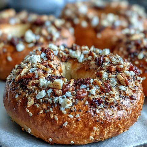 Soft, chewy homemade bagels made with Greek yogurt and sprinkled with everything bagel seasoning, offering a protein-packed twist on a classic favorite.  