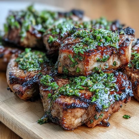 Grilled lamb chops with mint gremolata, perfectly seared and topped with a fresh, zesty herb blend.  