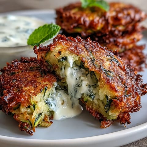Crisp, savory zucchini fritters piled high, ready for dipping.