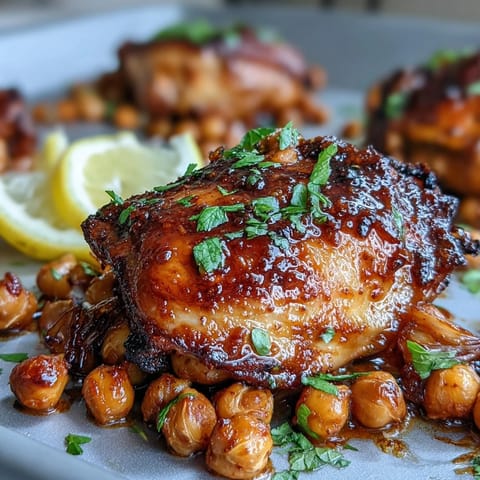 Juicy harissa chicken traybake glistening with roasted vegetables, perfect for dinner.