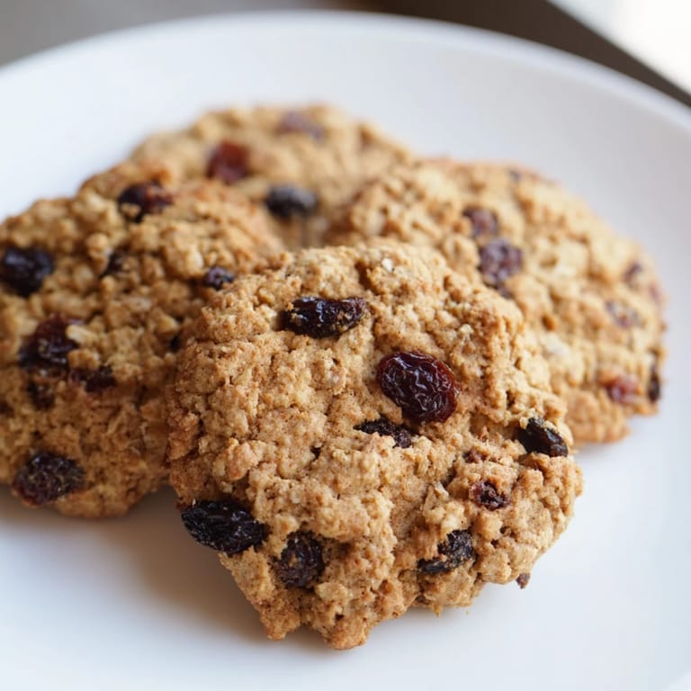 Close-up of chewy Soft-Baked Oatmeal Raisin Breakfast Cookies, perfect for a quick and delicious breakfast.