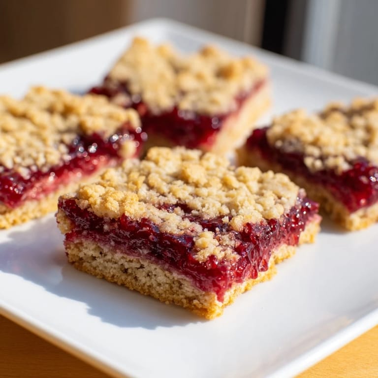 Warm, sweet Simple Homemade Strawberry Jam Squares fresh out of the oven, ideal for sharing.