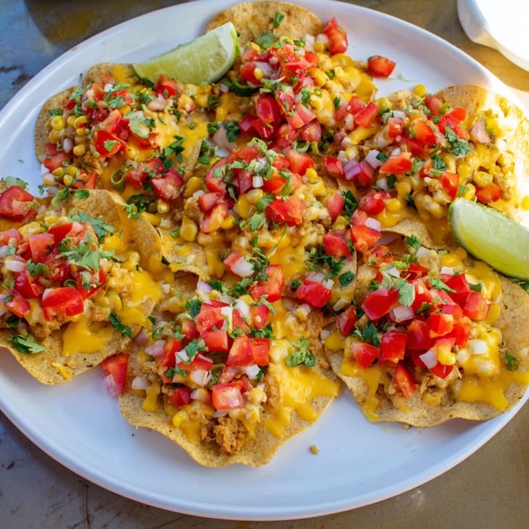 Tex-Mex perfection: a close-up of sheet pan beef nachos, piled high with fresh, colorful toppings.
