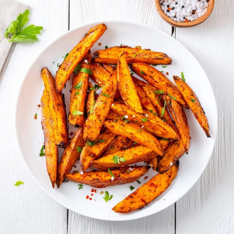 Enjoy the crispy edges of these oven-baked sweet potato wedges, a flavorful and easy side dish.