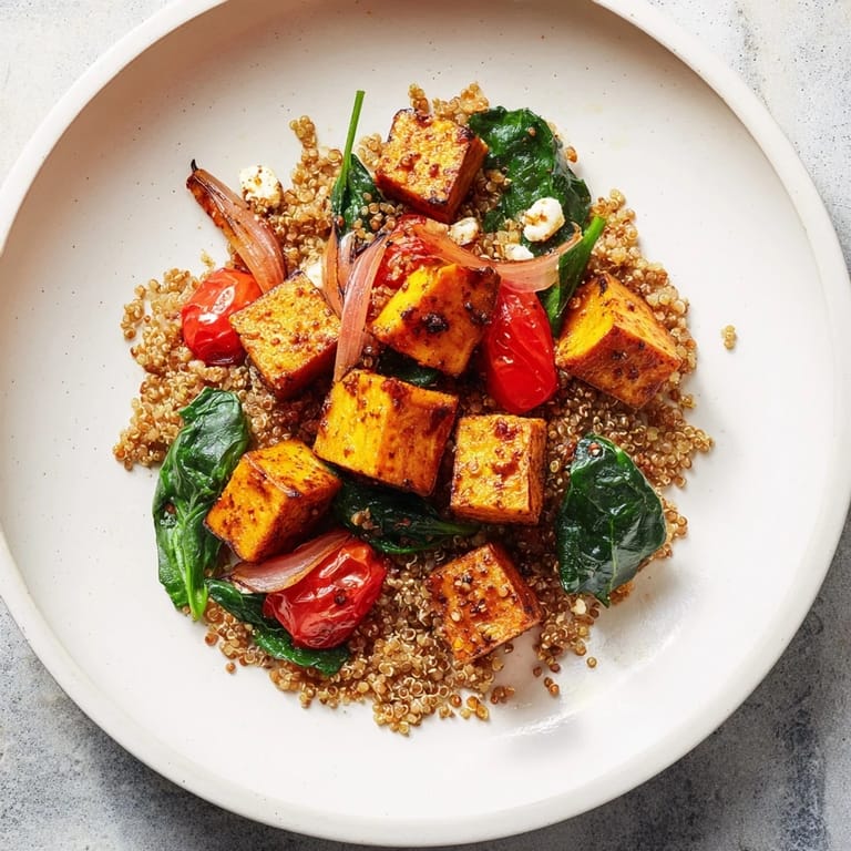 A satisfying golden honey-roasted butternut squash bowl, showcasing roasted squash and fluffy quinoa.