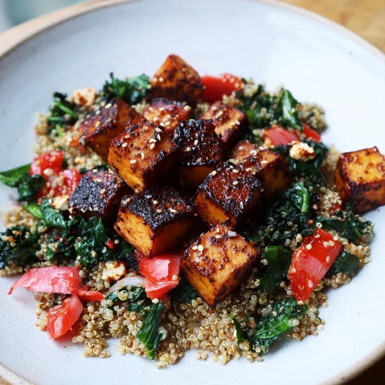 Vibrant image of a freshly made golden honey-roasted butternut squash bowl, ready for your enjoyment.
