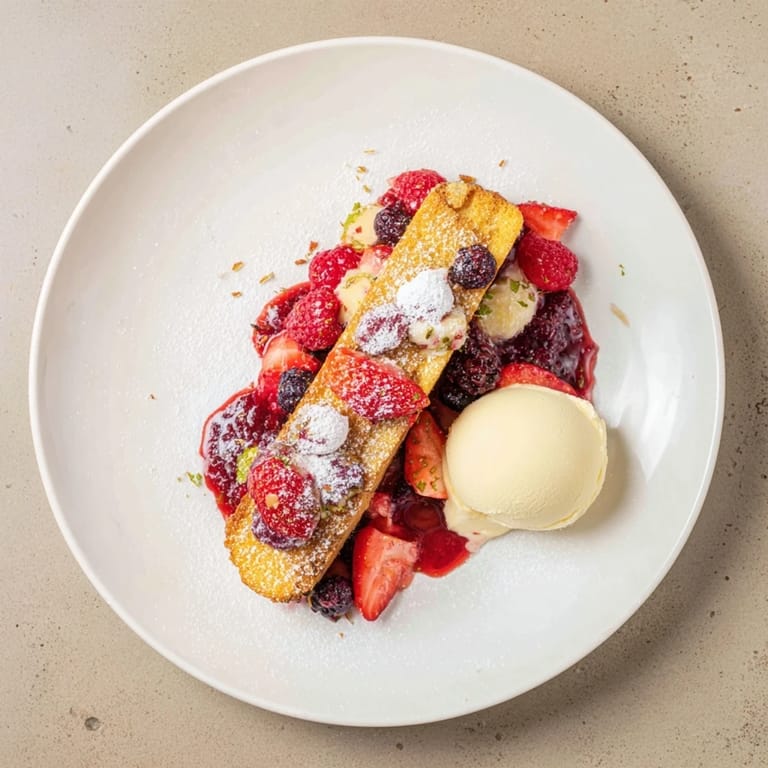 A close-up of a Rustic Summer Berry Cobbler, showing juicy fruit spilling from a buttery crust.