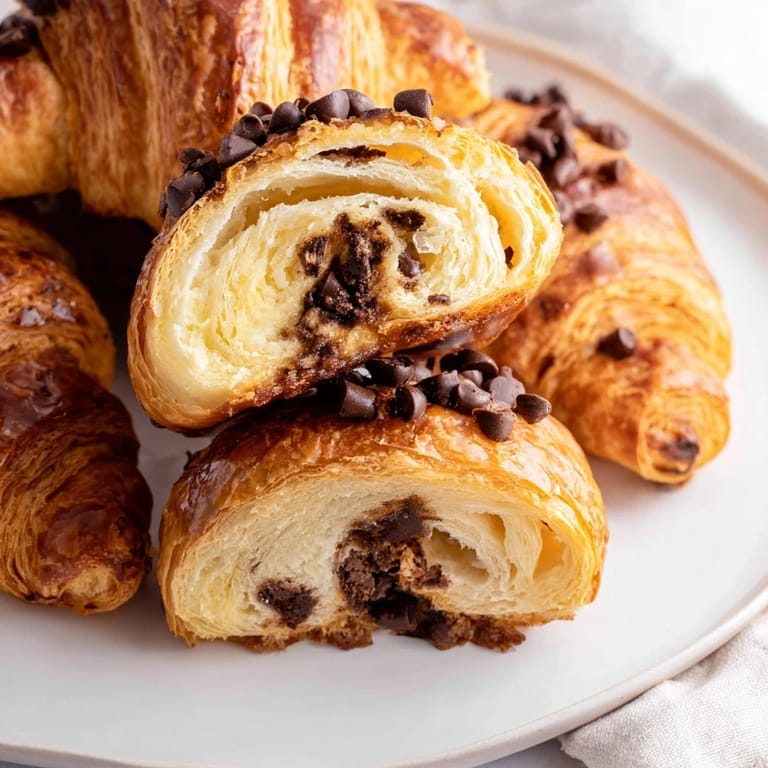Gooey, chocolate-filled Chocolate Cookie Croissants, perfect for a special breakfast treat with a flaky crust.
