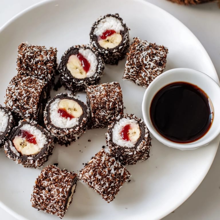 Dessert sushi: rolled Oreo Cookie Sushi Rolls, sliced and served with a luscious chocolate dip.