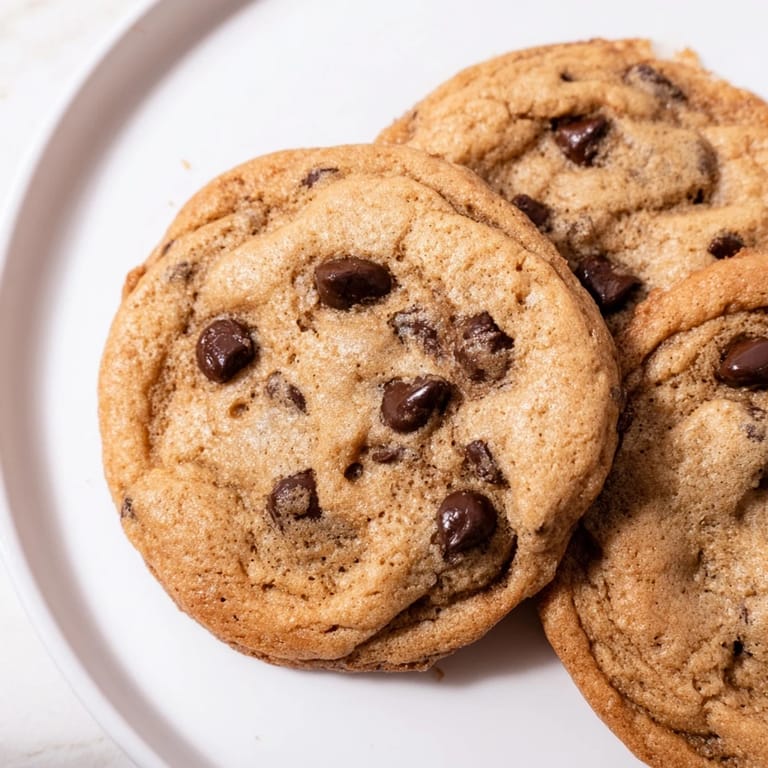 A close-up shot of perfect, soft Air-Fryer Chocolate Chip Cookies cooling on a wire rack.