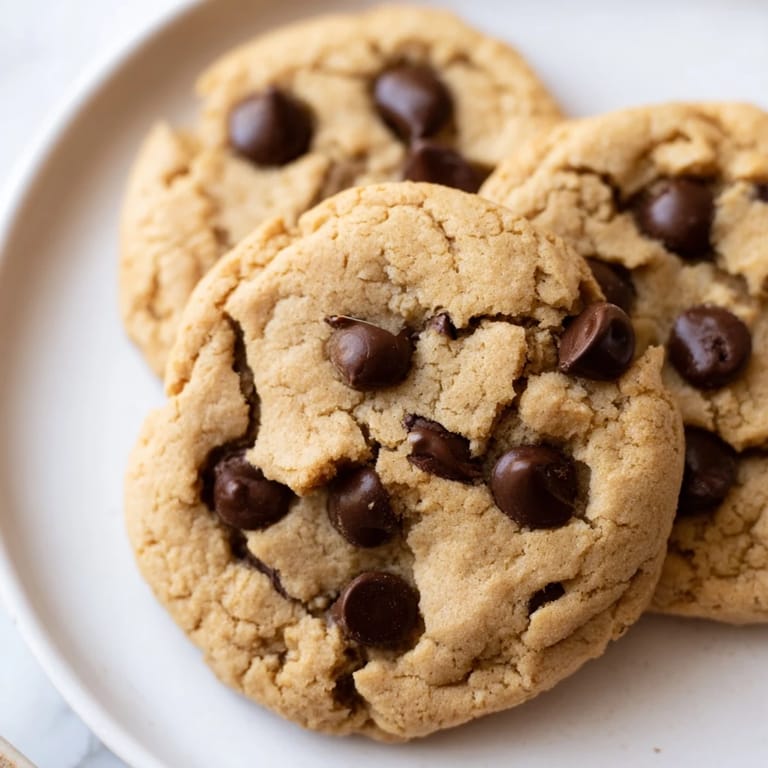 Freshly baked Air-Fryer Chocolate Chip Cookies with pools of melted chocolate, ready to enjoy.