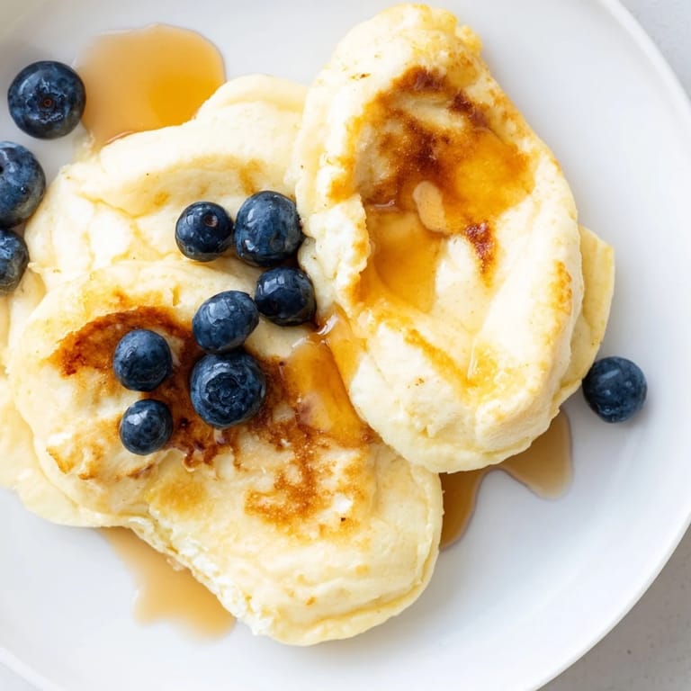 Close-up of fluffy scrambled pancakes, lightly golden with blueberries, perfect for a cozy morning meal.