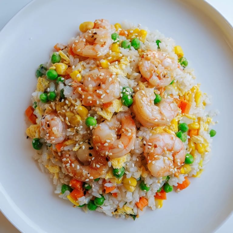 Steaming plate of flavorful shrimp fried rice hack topped with fresh scallions, a satisfying meal.