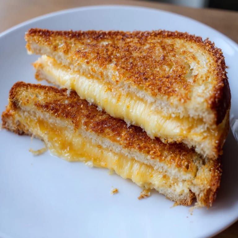 A delicious close-up of a perfectly grilled Honey Chipotle Butter Grilled Cheese ready to be devoured.