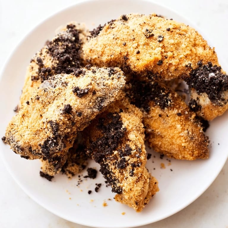 These delicious DIY KFC Oreo Krusher-inspired chicken tenders feature sweet, crispy Oreo coating ready to serve.