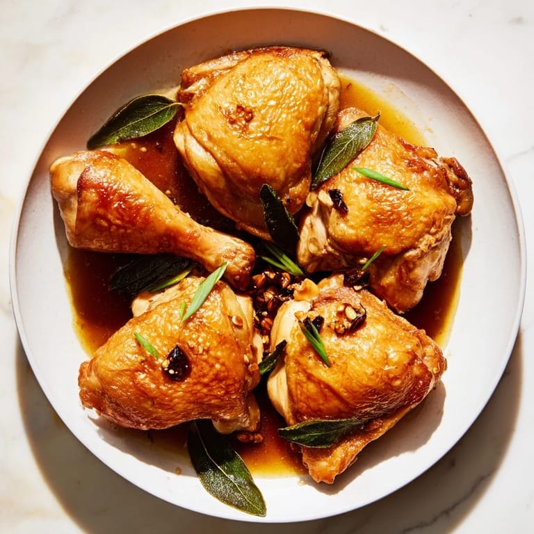 A close-up of savory Filipino Chicken Adobo, braised in a rich vinegar-soy sauce mixture.