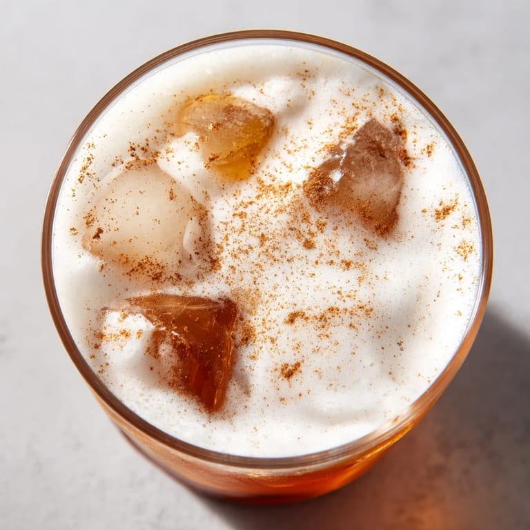 Homemade iced chai tea with aromatic spices and a rich cold foam, creating a refreshing afternoon beverage.